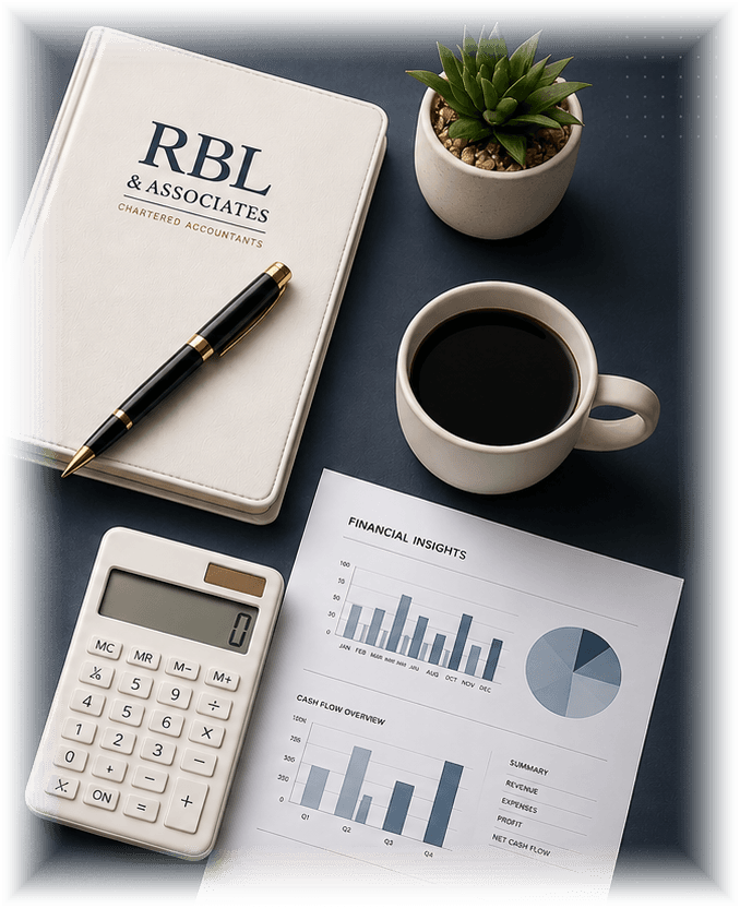 Financial compliance desk setup with RBL notebook